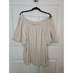 Women's Cato Light Tan Off The Shoulder Puff Sleeve Boho Blouse 22/24w